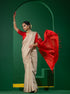 Aruna Cream and Red Soft Silk Bhagalpur Saree with Blouse Fabric
